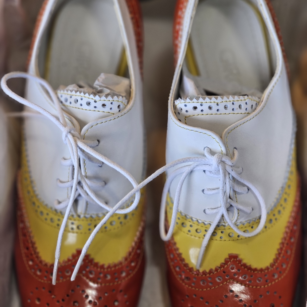 Stylish Women's Oxford Heels in Red, Yellow, and White